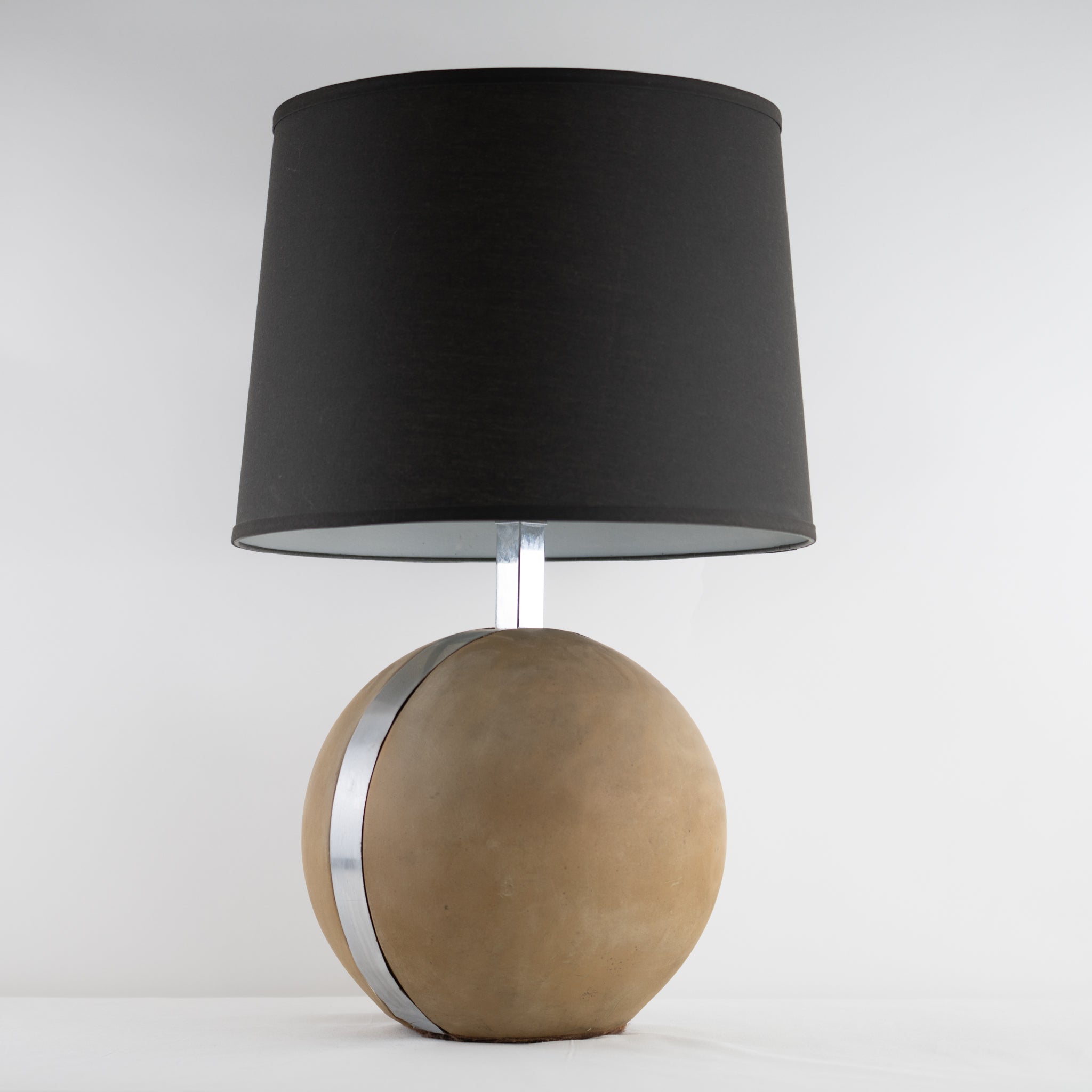 Concrete Round Table Lamp with Chrome Accents