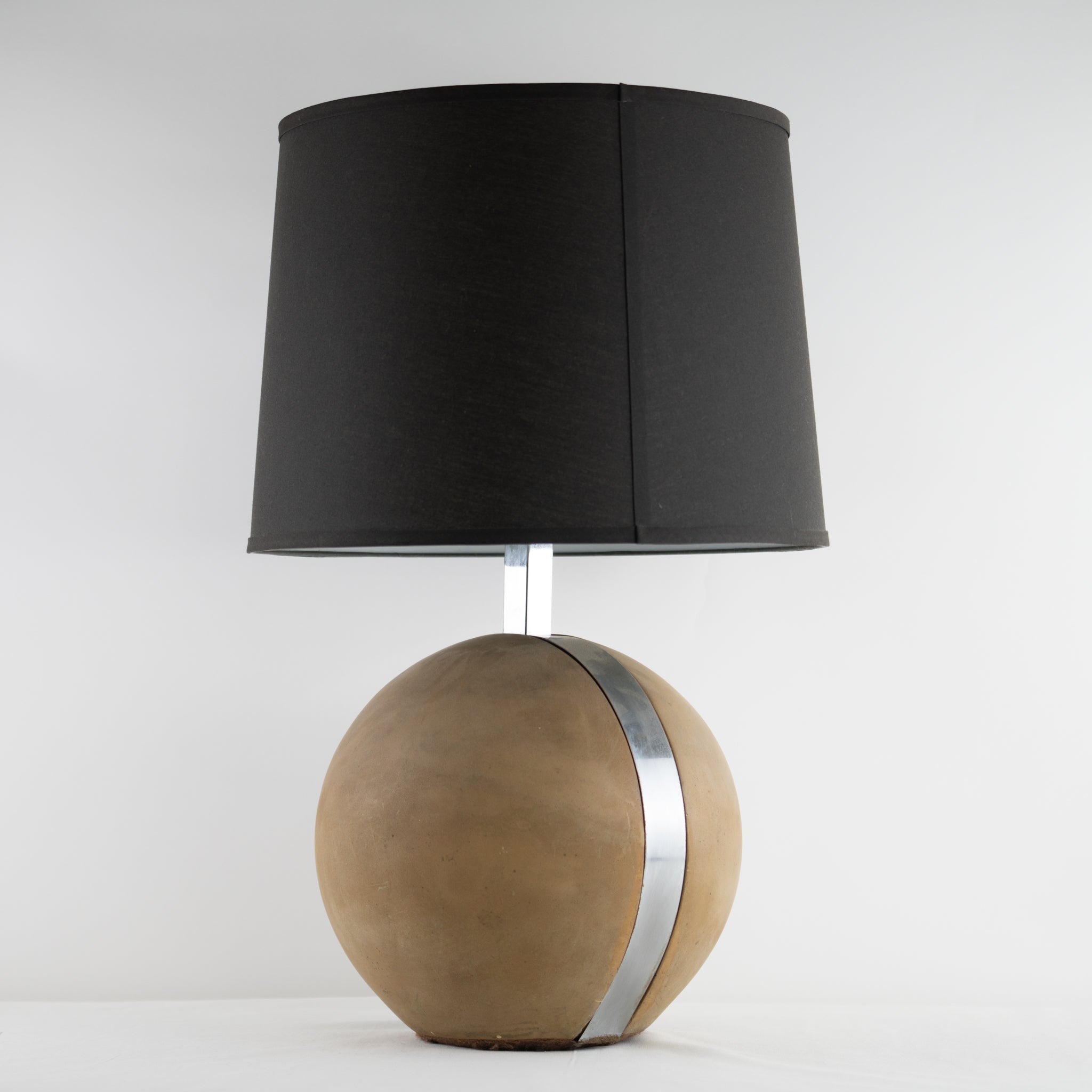 Concrete Round Table Lamp with Chrome Accents