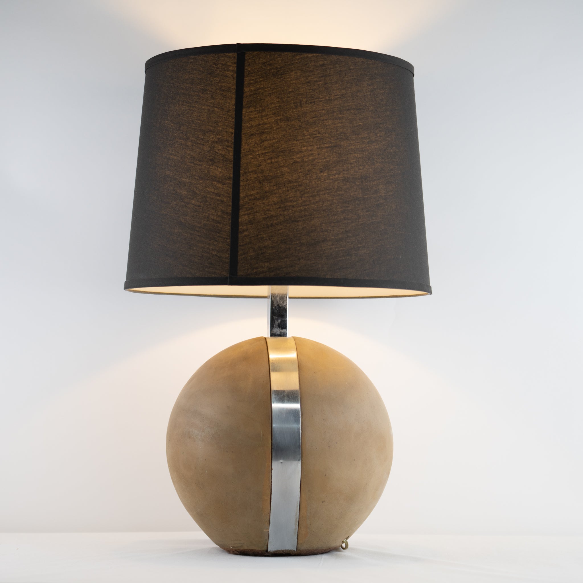 Concrete Round Table Lamp with Chrome Accents