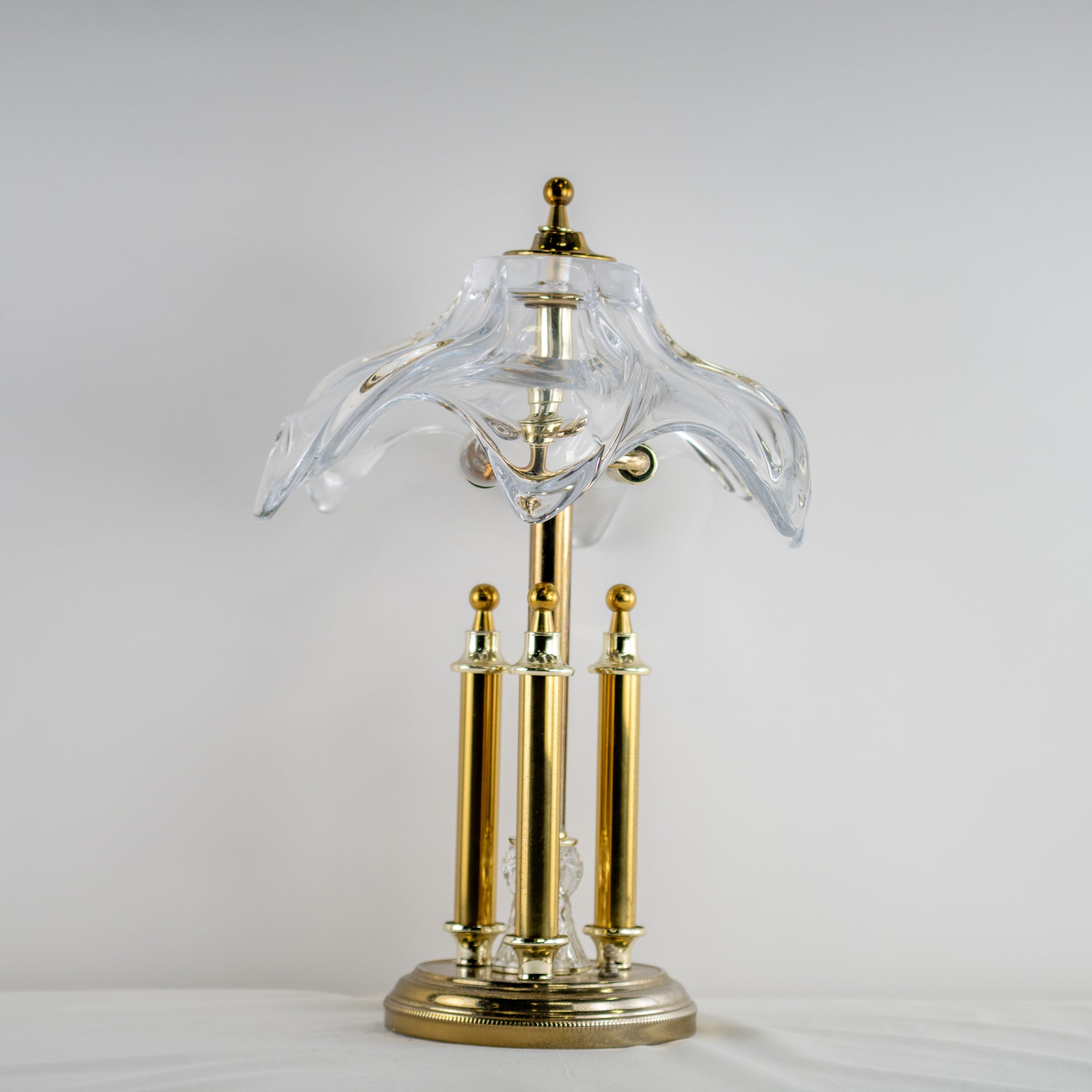 1970s Cofrac Art Verrier Crystal & Brass Lamp - Vintage French