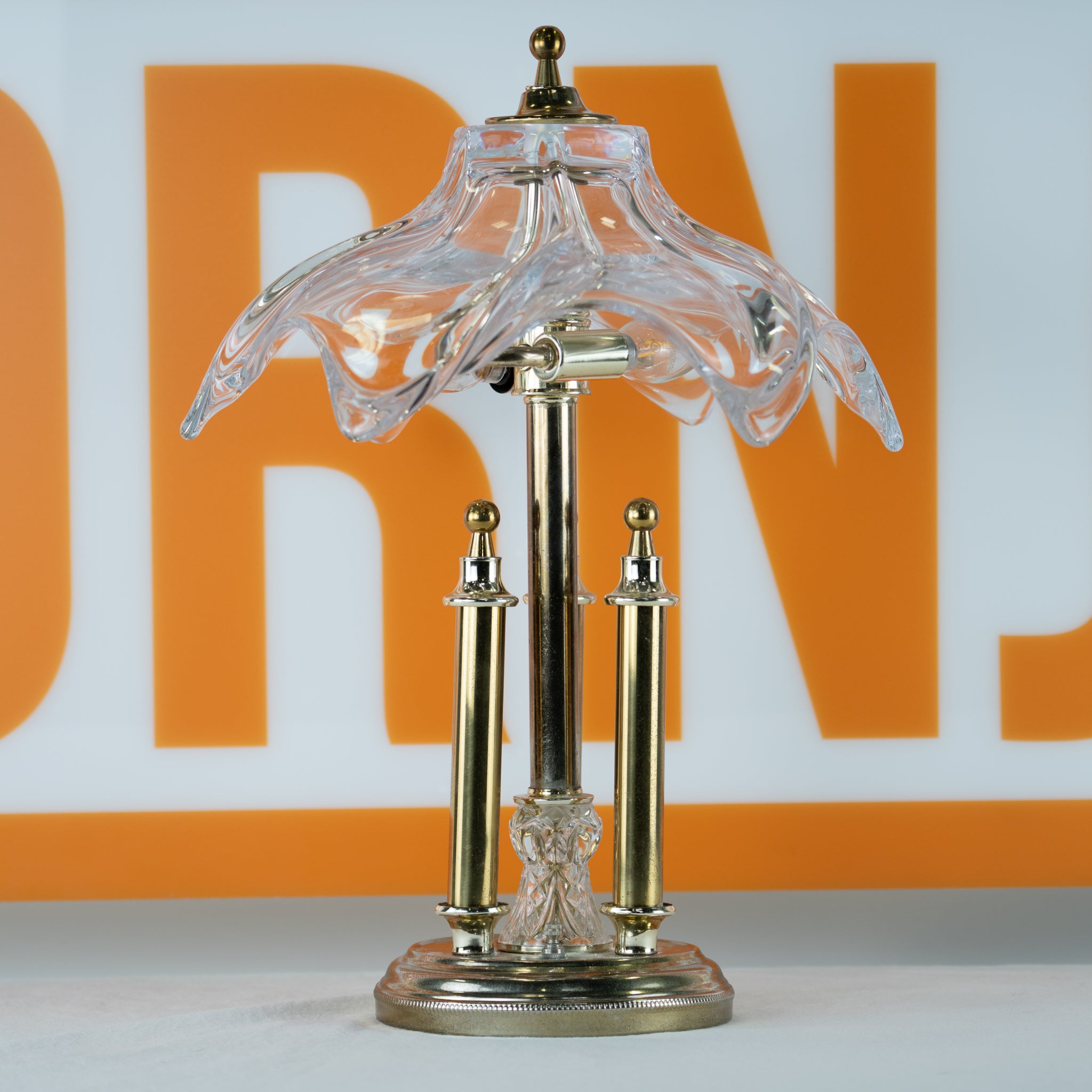 Cofrac Art Verrier Crystal & Brass Lamp