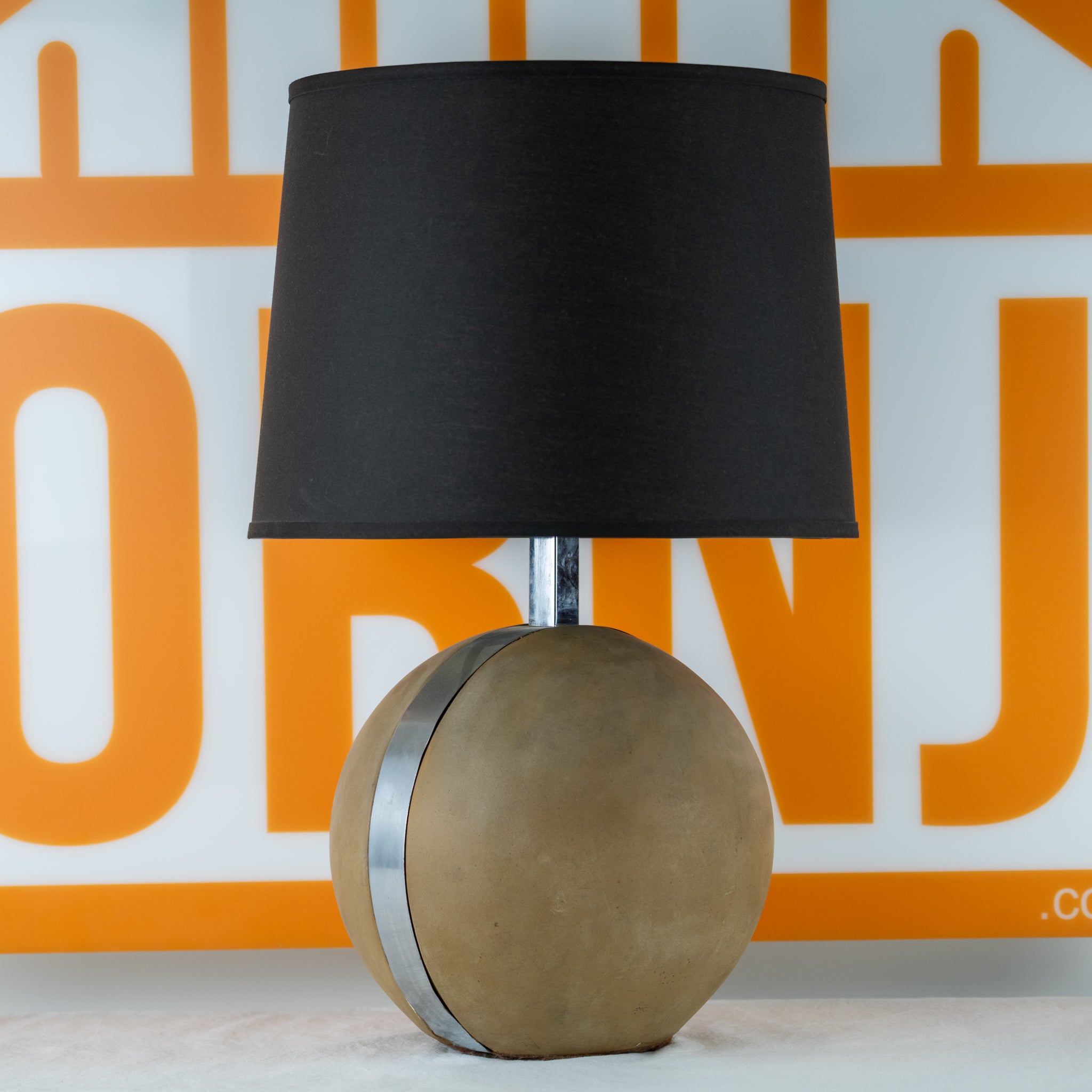 Concrete Round Table Lamp with Chrome Accents